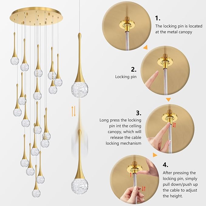 18 Light Modern Glam Crystal Chandelier for High Ceiling LED Dimmable Ceiling Pendant Light Staircase Foyer Enterway Living Room Chandelier Lighting Antique Gold