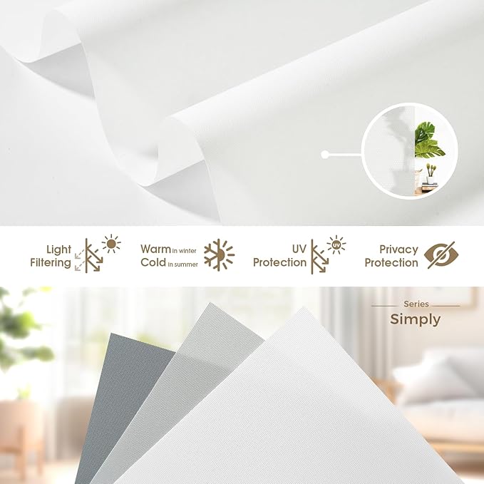 HeyBlinds Motorized Roller Shades, Smart Blinds for Windows, Remote Automatic Window Shades, Electric Shades, Light Filtering, Compatible with Alexa Google Apple Home (Simply-Soft White LF)