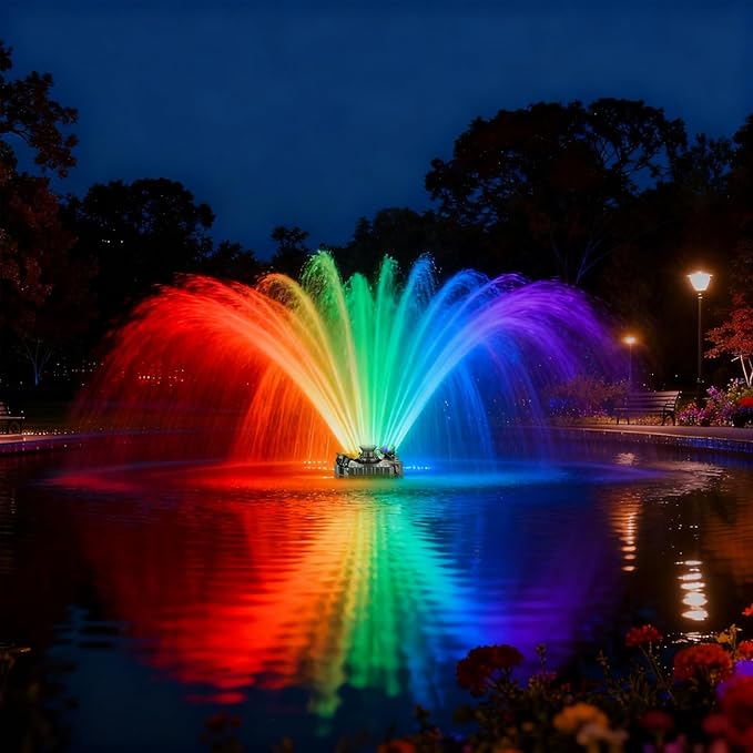 Pond Fountain Aerator 750W 1HP 110V -Pond Fountain -RGB LEDA Color-Changing Light Show - 15000 GPH Floating Aerator Pump- With100ft Power Cord -for Ponds and Lakes 2026 Latest Model
