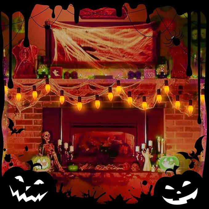 GOOTHY 25 Pack C9 LED Orange Halloween Light Bulbs, E17 Intermediate Base Shatterproof LED Orange Replacement Light Bulbs for C9 Christmas Outdoor String Lights, 0.6W Night Light Bulbs, 2700K