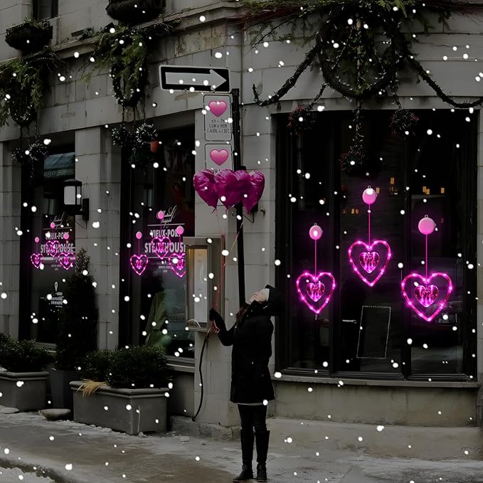 3 Pack Valentines Day Window Lights Decorations with Timer, Battery Powered Hanging Pink Lighted Heart Shaped Sucker LED Lamp for Indoor Home Decor