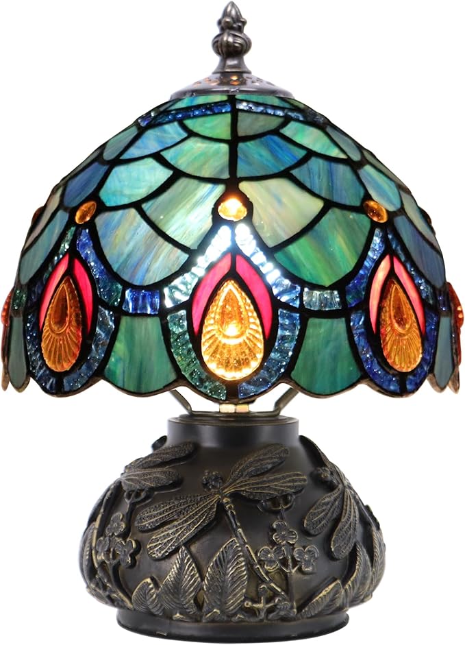 Small Tiffany Mushroom Table Lamp,Mini Memory Sympathy Antique lamp 8X11 Inch (Brown Crystal)