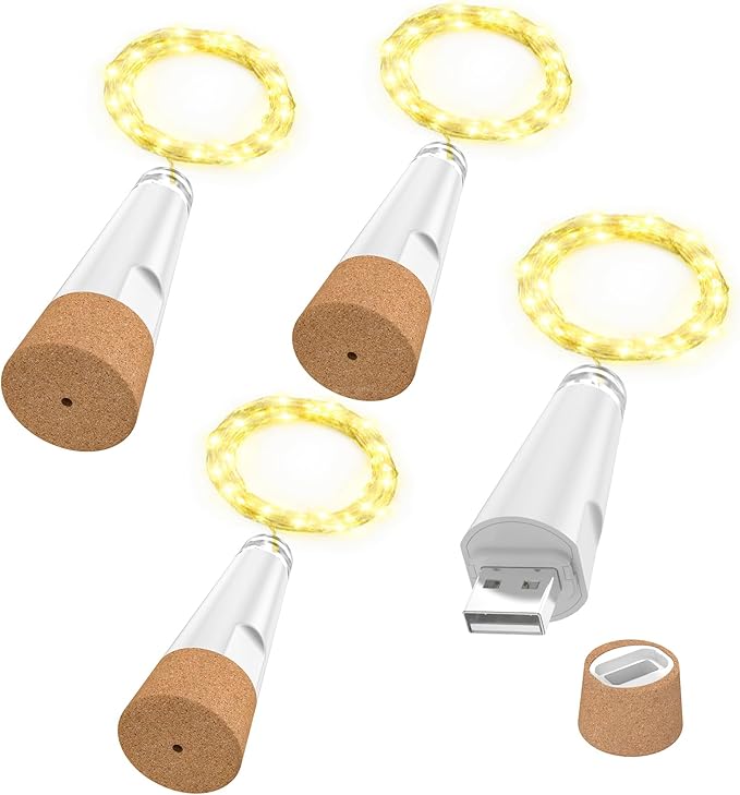 OUSMIN String Lights, USB Rechargeable Wine Bottle Lights with Cork, 2025 Version USB Fairy Light for Party Christmas