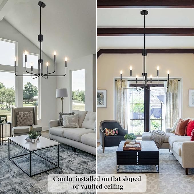 ETONIMERR 28.15'' Black Dining Room Chandelier, 6 Light Modern Farmhouse Chandelier, Rustic Industrial Hanging Light for Kitchen Island livng Room Bedroom Entryway Foyer