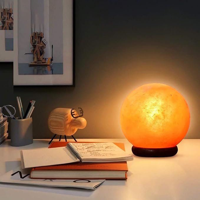 Himalayan Pink salt globe Shape Lamp with dimmer switch and a pair of bulbs (HL-GLOBE)