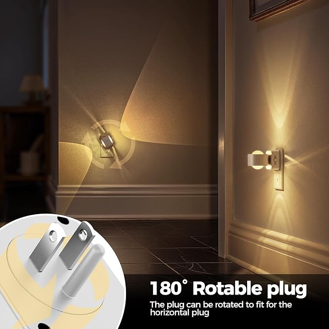 Briignite Night Light Projector, LED Night Lights Plug into Wall, 180° Rotating Night Light for Kids, Dusk to Dawn Sensor, 0-150LM Dimmable, Warm White Ambient Lighting for Bathroom, Gifts, White