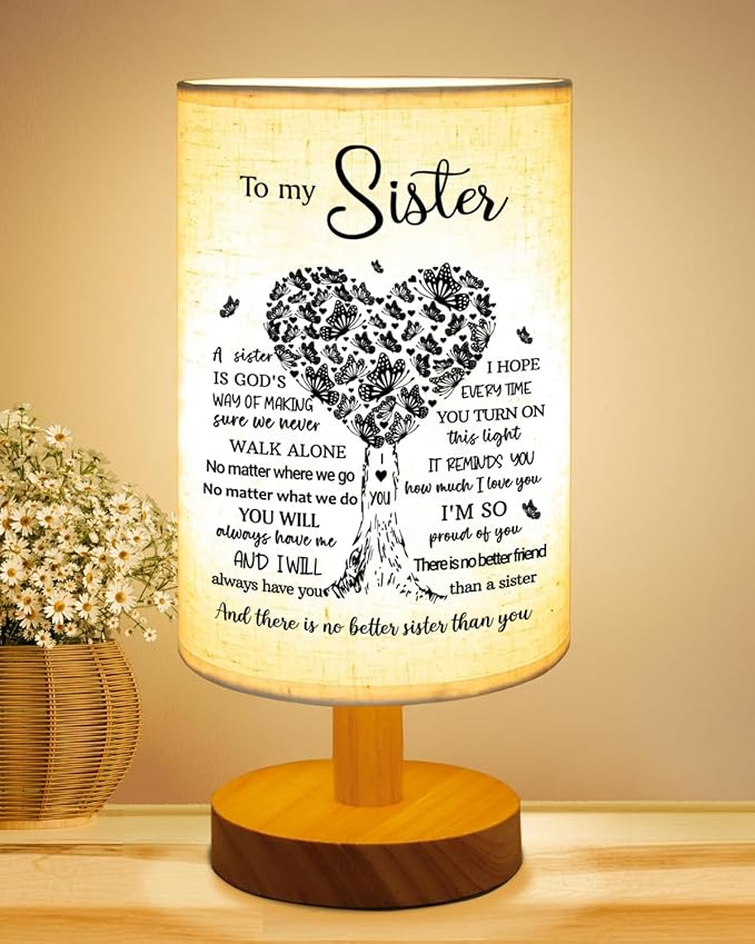 Sisters Gifts from Sister, to Sister Fabric Table Lamp, Sister Mothers Day Birthday Gifts for Sister, Bedside Table Lamp Gifts for Sisters from Sisters Adult
