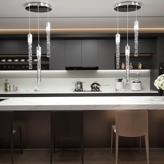 Flashing God 3 Light Pendants Light for Kitchen Island Dining Room Pendant Lighting Fixture Mini Crystal Chandelier Ceiling Hanging Lights for Bedroom Island Kitchen