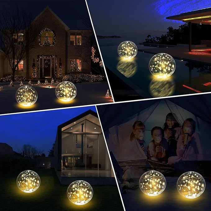 Solar Powered Floating Pool Lights - 14" Inflatable Waterproof Light UP Pool Glow Balls, 3000K Warm-White Led Pool Lights That Float for Party Decorations (White-6 Pack)