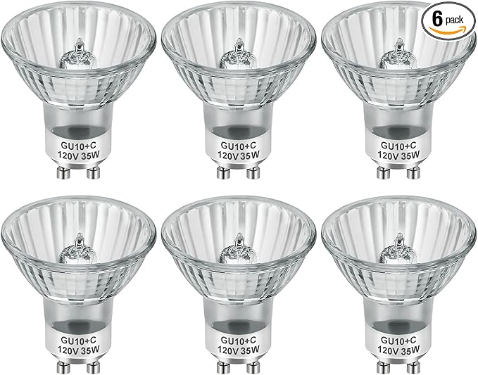 GU10 35W Halogen Bulbs - Dimmable Warm White MR16 Lights (6 Pack) for Candle Warmer, Range Hoods, Track & Recessed Lighting