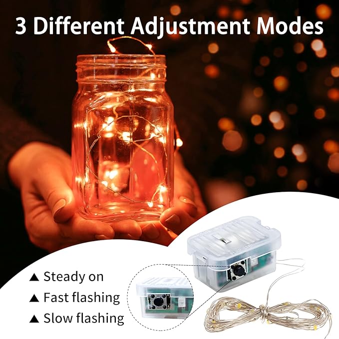 12 Pack Orange Fairy Lights 7Ft 20 LED Twinkle String Lights 3 Modes Battery Operated Waterproof Firefly Starry for Mason Jar Party Wedding Christmas Valentines Day Table Centerpieces