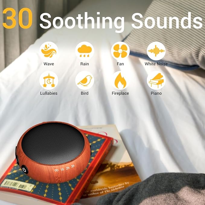 Sound Machine Small White Noise Machine with 30 Soothing Sounds Sleep Machine for Baby Kids Adults Natural Sounds Rain Fan Brown Pink Nosie Machine with 36 Volume Levels for Office Home Travel(Wooden)