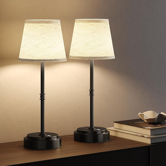 Cordless Table Lamp Rechargeable Black - 2 Pack 7500mAH Battery Operated Lamp for Decor, 3000K Stepless Dimming Touch Control Wireless Lamp for Bedroom, Dining Table, Counter, Living Room