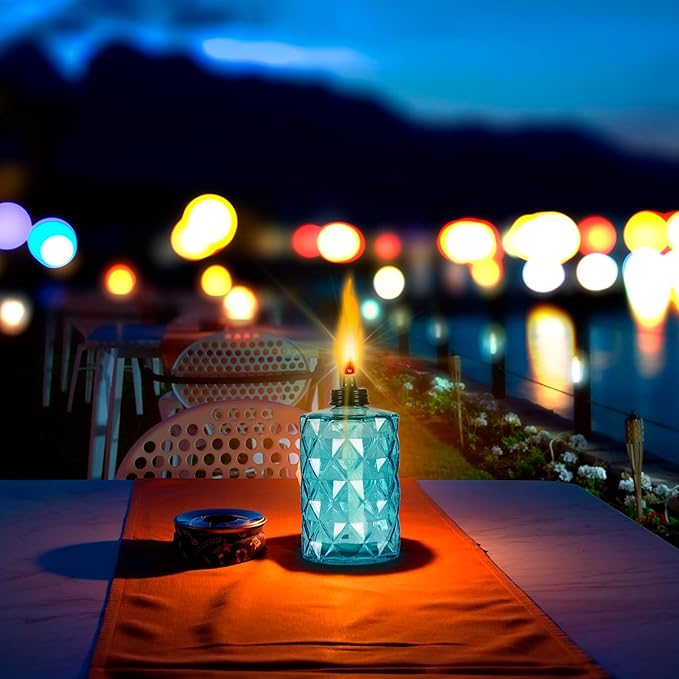 Nonley Glass Table Top Torches, 4 Pack Citronella Torches for Outside, 12oz Flame Light Torch,Refillable, Wick and Cap Included, Landscape Lanterns Torches for Garden Yard Patio Party Decor