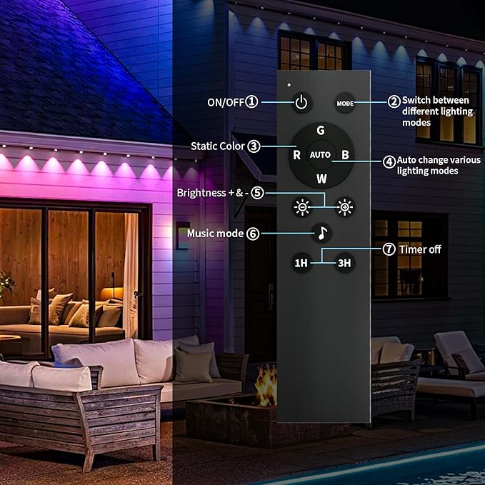 KSIPZE 50ft Permanent Outdoor Lights for House, Eaves LED Lights with App & Button Control, Smart RGB+IC 200+ Dynamic Scene Modes, IP67 Waterproof for Roof, Garden, Christmas, Party Decor