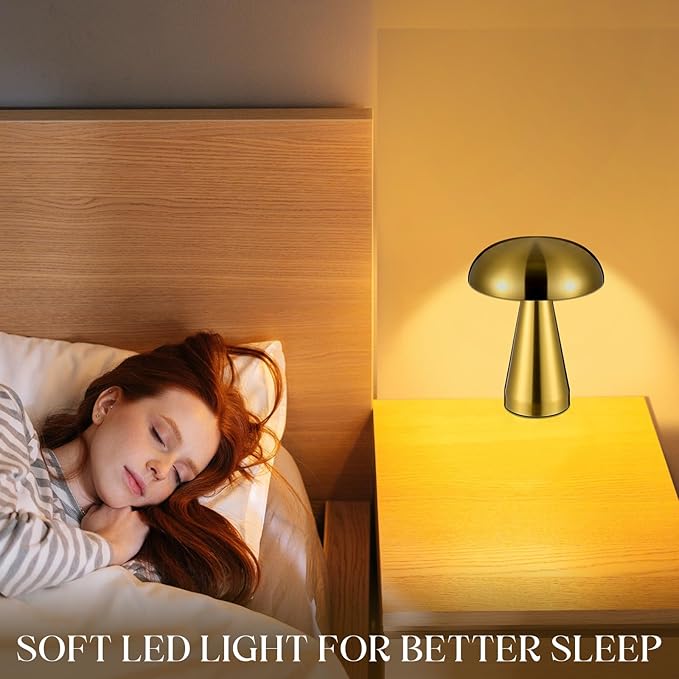 VIHOSE Set of 2 LED Mushroom Lamps Portable Metal Table Lamp with Touch Sensor 3 Color Stepless Dimming Desk Lamp Rechargeable Battery up to 15 Hours Cordless Lamp for Bedroom Nightstand Room Decor