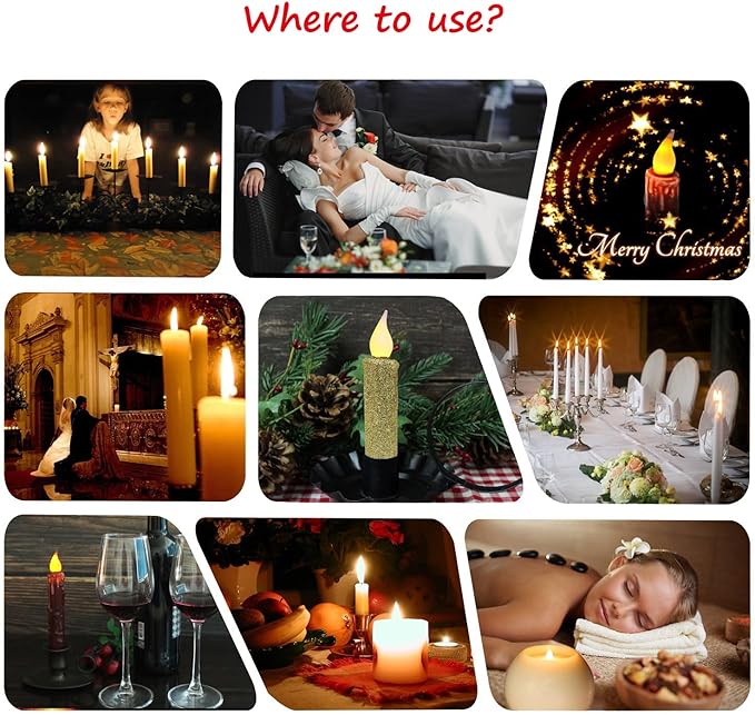 CVHOMEDECO. Glitter Flameless Candles Flickering Battery Operated LED Taper Candles with Timer for Home, Wedding, Halloween, Christmas Decor. Gold, 4-3/4 Inch, Set of 6