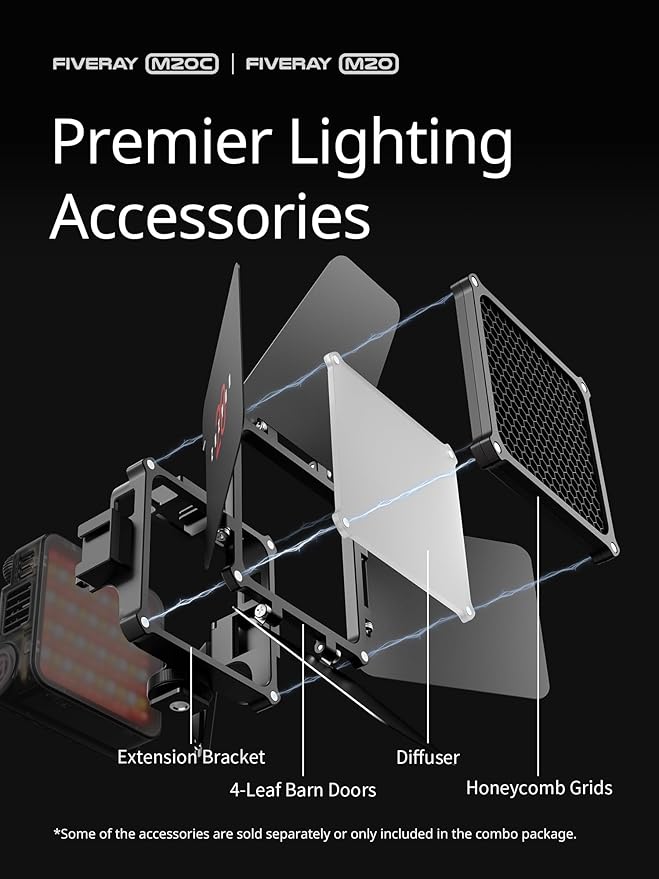 ZHIYUN FIVERAY M20C Combo [Official] 20W RGB Video Light Portable Led Light for Videography Travel Camera Light with Diffuser Handheld Panel Light Support Magnetic Attraction and App with USB-C PD