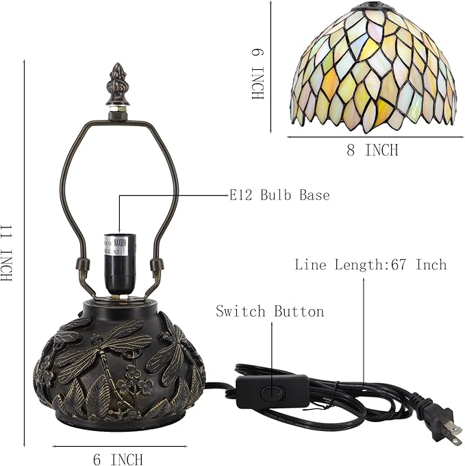 Small Tiffany Mushroom Table Lamp,Mini Memory Sympathy Antique lamp 8X11 Inch (Seven Color Wisteria)