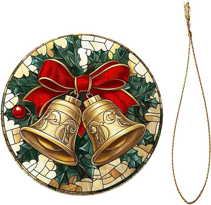 Christmas Bells Christmas Ornaments, Christmas Decorations Xmas Tree Hanging Ornaments, Round Ceramic Festive Keepsake Gift for Xmas Decorations Holiday Home Decor