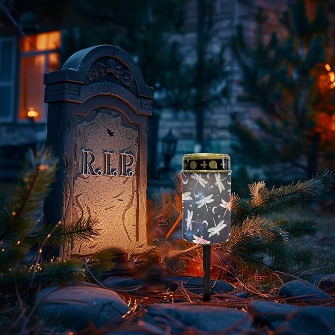 Light for Prayer Cemetery Solar Lights for Grave Cemetery Decor Candle Lamp Dragonfly Solar Powered Landscape Lights for Grave Memorial Gift Decor