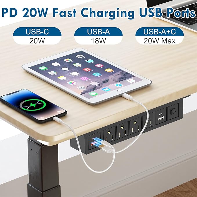 Under Desk Power Strip with Switch, 8 in 1 Mountable Power Strips with 4 USB Ports Fast Charging, Under Desktop Outlet 4 AC Outlets, 6FT Cord for Home Office Desk