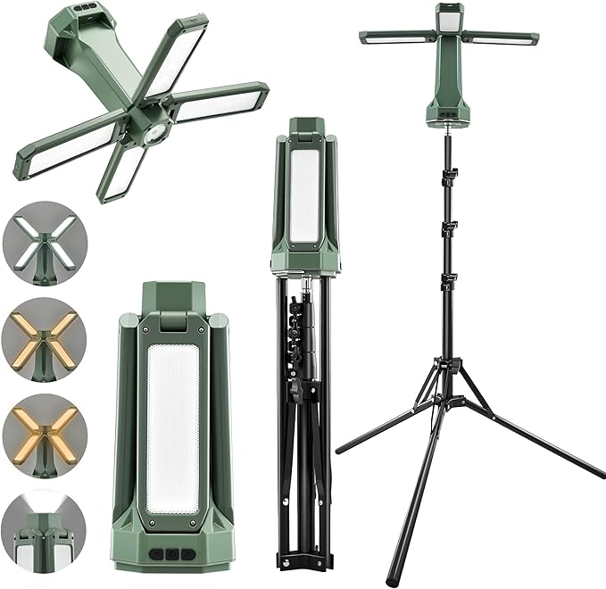 Portable Camping Light with Stand 67'' Rechargeable Work Light - 6500Lumen, 20000mAh Battery, 2700K-6000K Dimmable Camping Lattern with Magnetic Base for Camping, Garage, Emergency