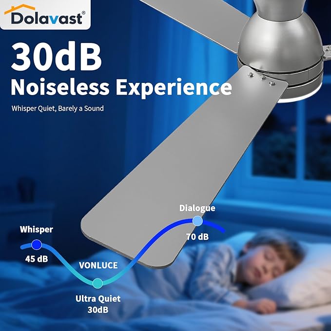 Ceiling Fans with Lights, 48 inch Low Profile Ceiling Fan with Light and Remote Control, Flush Mount, Reversible, 3CCT, Dimmable LED, Noiseless, Nickel Ceiling Fan for Bedroom, Dining Room