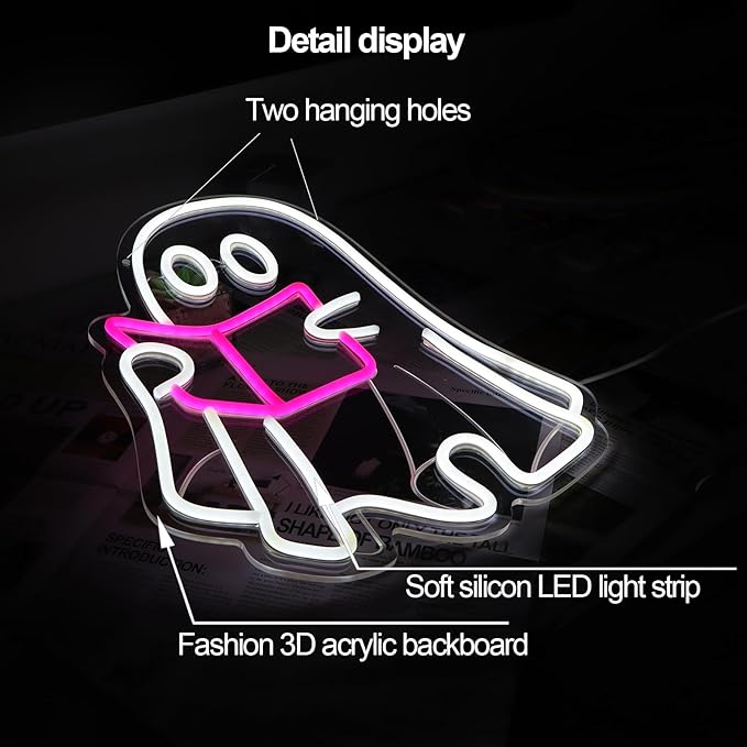 Ghost Reading Book lamp, Reading Ghost Neon Sign Led Reading Room Neon Sign Hanging Reading Book Neon Light For Bedroom Home Library Read Club Kids Room Store Book Lover Gifts(USB Sign)
