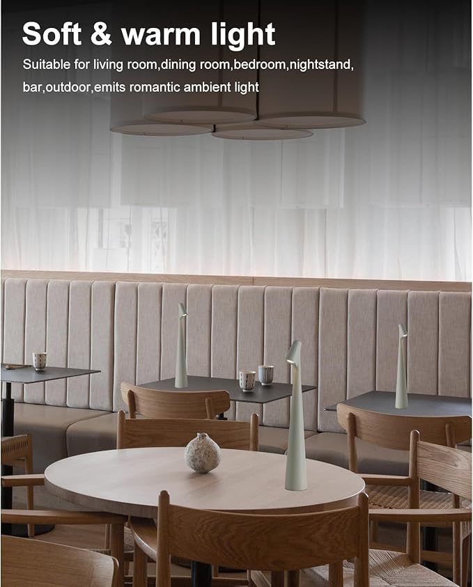 Cordless Small Table Lamps Set of 2,3 Levels Brightness Portable Desk Lamp,Rechargeable Battery Lights for Outdoor, Restaurant, Bedside, Baby Night Light(Grey)