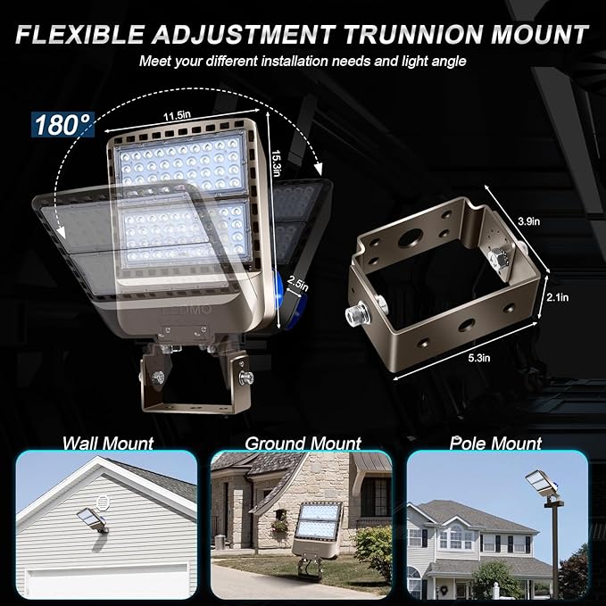 ledmo LED Parking Lot Lights Adjustable Trunnion Mount 200W Dusk to Dawn Outdoor Lighting with Photocell Flood Area Lights 5000K Commercial Wall Mount IP65 Led Shoebox Lighting