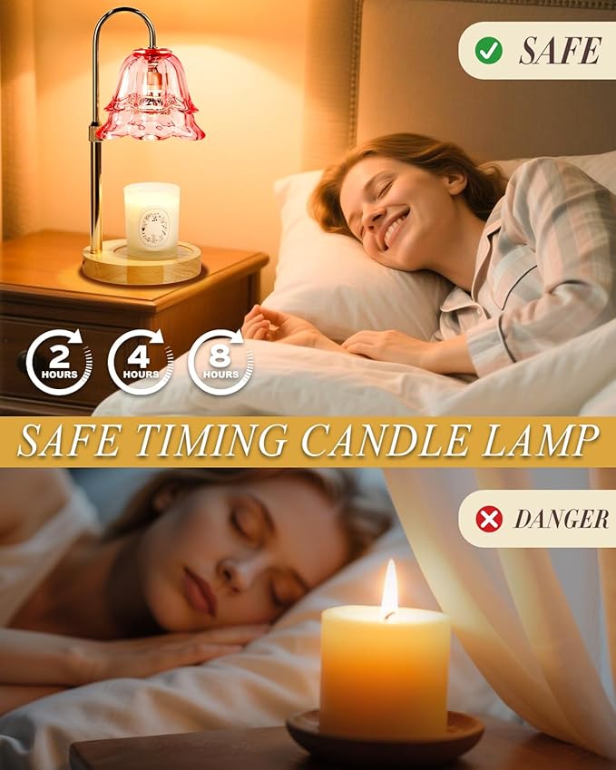 Pink Candle Warmer Lamp with Timer Dimmable, Birthday Gifts for Women Mom, Flower Candle Lamp with 2 Bulbs for Jar Candles, Lamp Candle Warmer, House Warming Gift for Bedroom