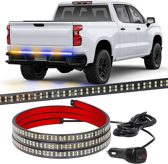 XRIDONSEN 48 inch Truck Amber Blue Tailgate Strobe Lights Strip Rear Window Lights 288 LED Tail Emergency Light Bar Flashing Warning Hazard Safety for Plow Trucks Construction Vehicles Pickup Trailer