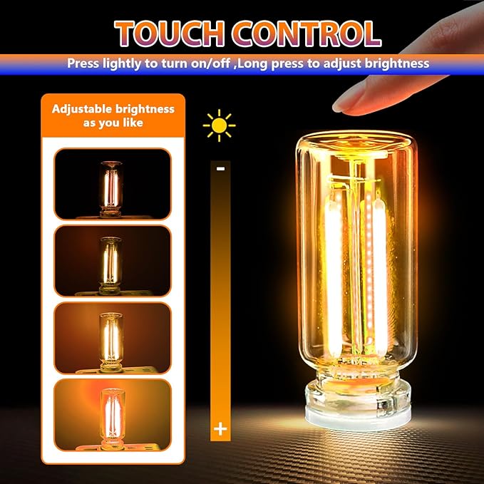 2PCS Car USB Night Lights, Touch Dimmable Vehicle Interior Ambient Lamp, Portable Retro Glass LED Light for Auto Decorations, Bedroom, Office, Travel, Camping, Gifts for Women and Men (Warm)