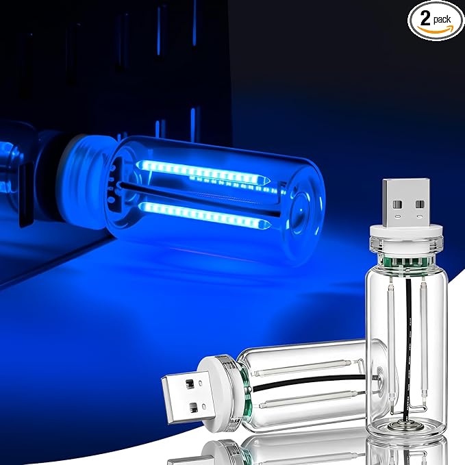 Kairiyard 2 PCS Blue USB Interior Car Ambient Lights, Touch Control Adjustable Brightness Plug-in Retro Glass Bottle LED Night Lights for Car Bedroom Camping Party Holiday Decoration