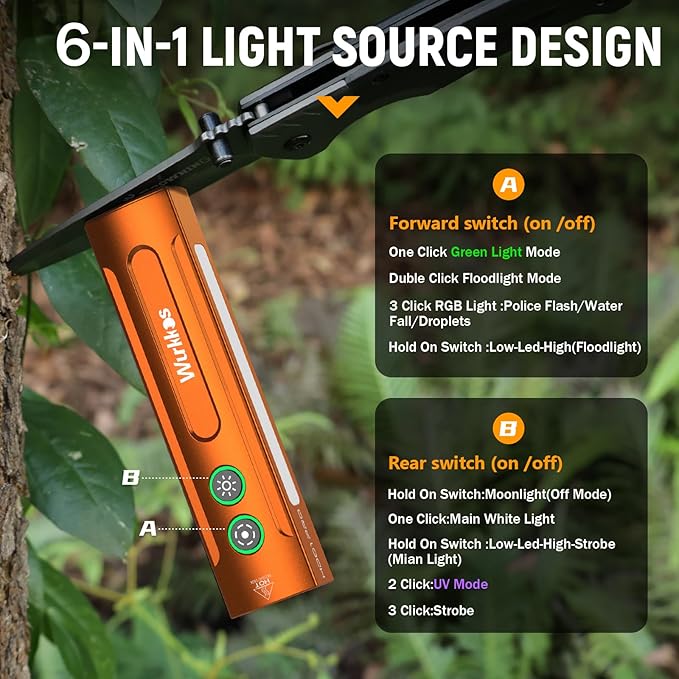 Wurkkos HD01PRO UV Flashlight with UV Light&White LED Combo,Led Flashlight 1200Lumens Flat Flashlight with RGB Light,Rechargeable EDC Flashlight,Pocket Light for Emergency,Pet Urine Detection(Orange)