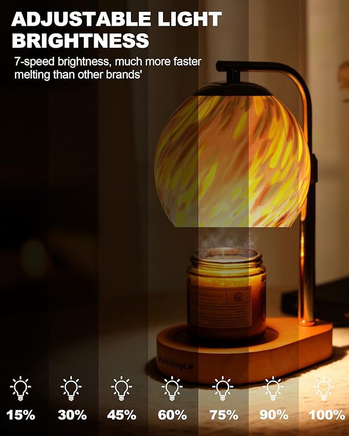 WanshengLe Candle Warmer Lamp with Dimmable 7-Level Brighness, Adjustable Height with 2/4/8H Timer, Home Decor and Gifts for Women Mom Scented Jar - Gold