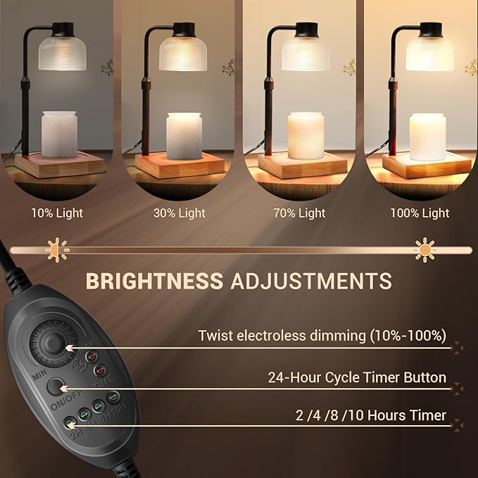 KLL Candle Warmer Lamp with Timer and Dimmer: Retro Electric Wax Melt Warmer for Scented Candles - Aesthetic Home Decor for Bedroom & Office - Ideal Gifts for Women, Gifts for Mom - Brown