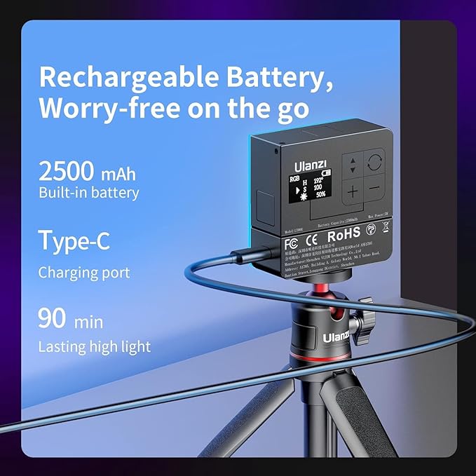 ULANZI VL49 Pro RGB Video Light, Mini Rechargeable LED Camera 360° Full Color Portable,2500-9000K Dimmable LED Panel Lamp w LCD Display,Photography Lighting Support Magnetic Attraction
