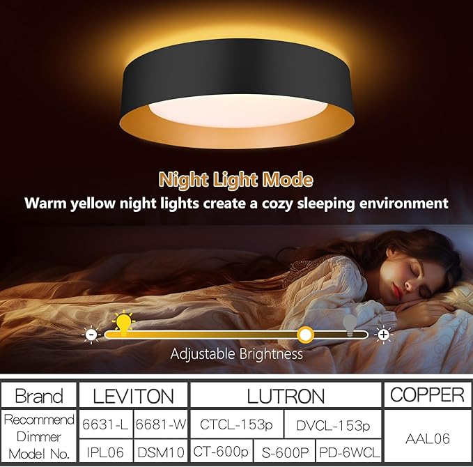 Bargeni Flush Mount Ceiling Light,12.5 inch LED Ceiling Light with Night Light,Matte Black with Gold Inside,24W/2700K/3000K/4000K/5000K/6000K/5CCT Selectable,Light Fixtures Ceiling Mount for Bedroom