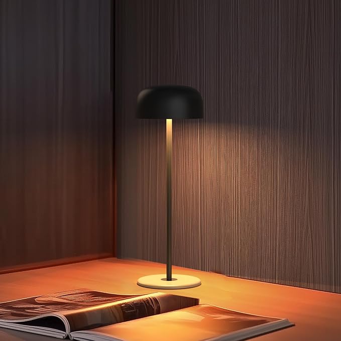 Cordless Rechargeable LED Table Lamp, USB Powered Touch Control Light, Adjustable Height, Perfect for Couples' Dinner, Restaurants, and Camping (Black)