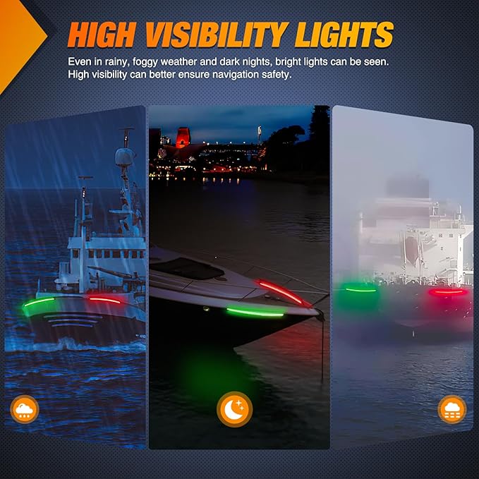 Nilight Boat Light Strip 2PCS 13Inch 66 LED Red Green Navigation Marine Bow Light 12V IP68 Waterproof for Universal Pontoon Bass Boat Jon Jetski Kayaki