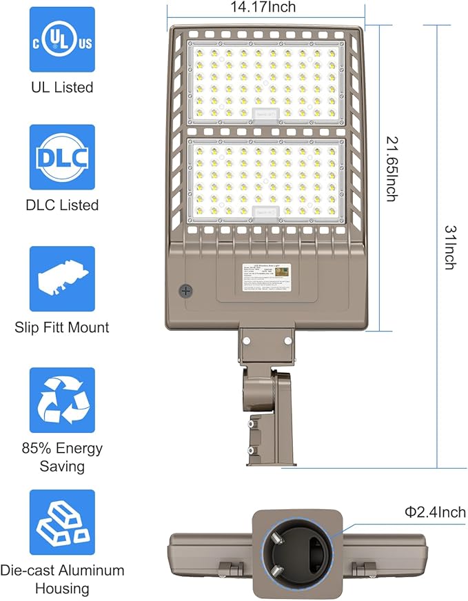 KUKUPPO 2 Pack 320W LED Parking Lot Light 48,000LM, DLC UL Listed Industrial Grade LED Shoebox Parking Pole Light 5000K IP65 Waterproof with Slip Fitter 100-277VAC