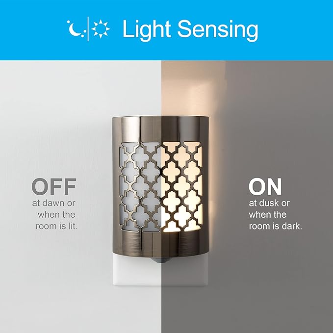 GE CoverLite LED Night Light, Decorative, Plug-in, Smart Dusk-to-Dawn Sensor, Home Décor, Ideal for Bedroom, Bathroom, Kitchen, Hallway, 1 Pack, 29847, Brushed Nickel | Moroccan