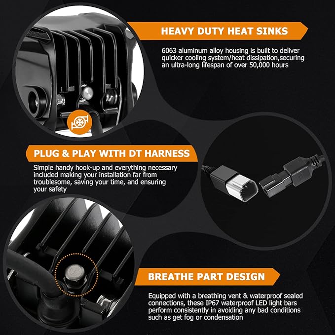 Auxbeam FA Series Spot Beam LED Pod Lights, 3 Inch 40W Cube Offroad Spot Light, with DT Wiring Harness, Driving Auxiliary Ditch Lights, for Truck ATV UTV Jeep Car, Pair