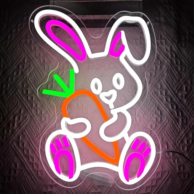 Easter Neon Sign for Wall Decor Bunny Neon Light Carrot Led Sign Carrot Rabbit Neon Neon Light Up Sign for Party Wall Decoration Home Room Children'S Easter Gift