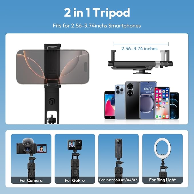 ULANZI TT23 64" Auto Face Tracking Tripod for iPhone/Android with Remote, 360°Rotating Selfie Stick That Follows Your Movement, Facial Recognition Tripod for iPhone 17/16/15/14/13/Android/Camera/GoPro