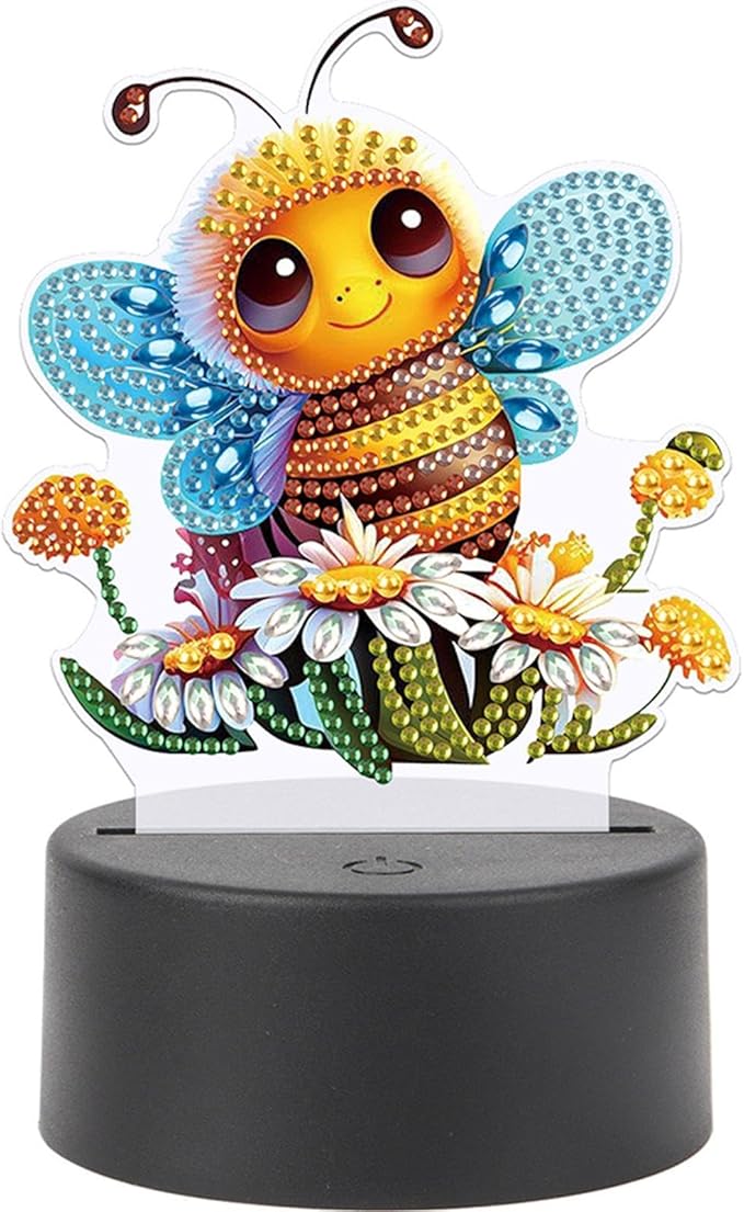 Bee Diamond Art Painting Night Light,Diamond Art Painting Kits Desktop Touch Lamp Ornaments for Tabletop Decor Diamond Art Accessories for Adult Beginner Bedrooms Living Room