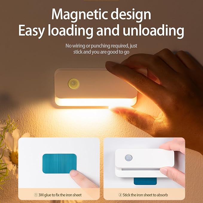 6 Pack Motion Sensor Night Light, Rechargeable Stair Lights Indoor, Warm White Motion Sensor Light Indoor, Battery Operated Night Light for Hallway, Stairway, Bathroom, Bedroom, Kitchen