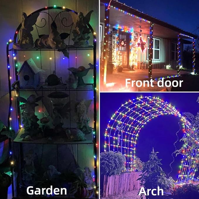 QITONG 4 Pack Multicolor Solar Christmas Lights Outdoor Waterproof, Each 33ft 100 LED Fairy Lights, 8 Modes Silver Wire Mini Twinkle Lights